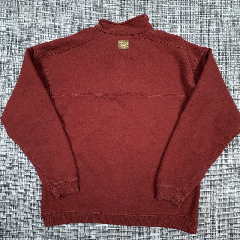 Columbia Mens Large Rust Quarter Zip Sweatshirt Cotton Blend Elbow Patches - Picture 2 of 9